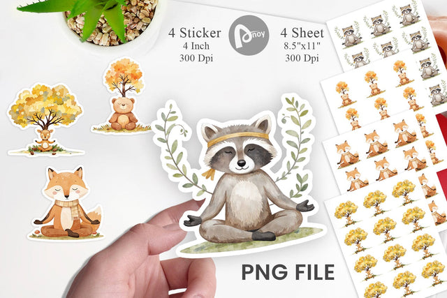 Fall Meditating Animals Sticker Sublimation artnoy 