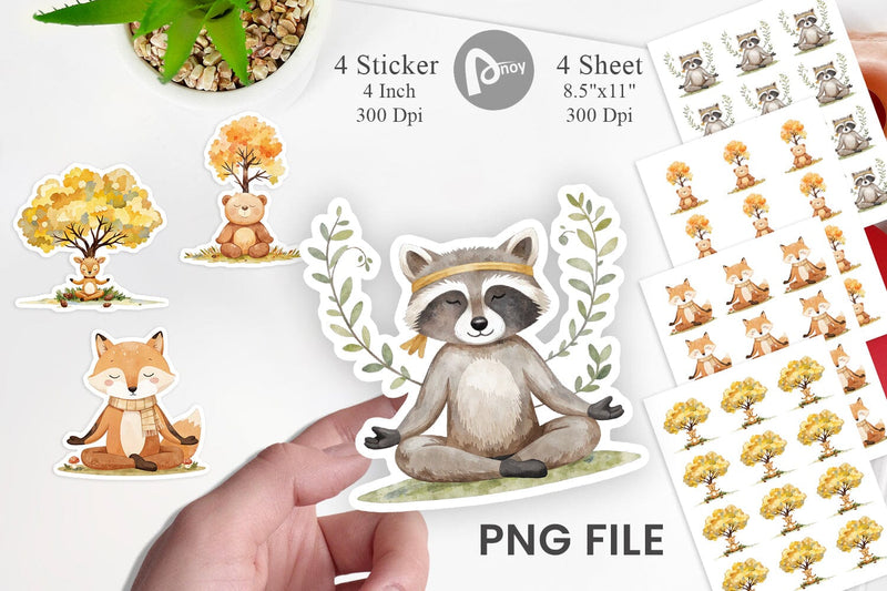 Fall Meditating Animals Sticker Sublimation artnoy 
