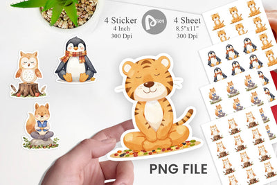 Fall Meditating Animals Sticker Sublimation artnoy 