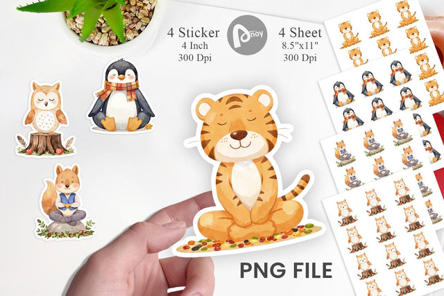 Fall Meditating Animals Sticker Sublimation artnoy 