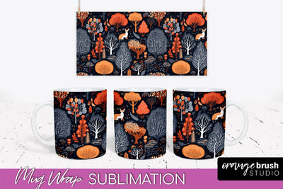 Fall Mug Wrap - Autumn Forest PNG Sublimation Design Sublimation OrangeBrushStudio 
