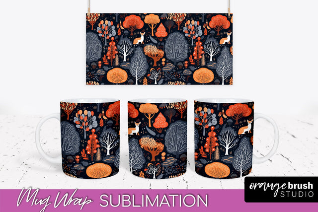 Fall Mug Wrap - Autumn Forest PNG Sublimation Design Sublimation OrangeBrushStudio 