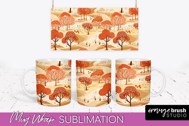 Fall Mug Wrap - Autumn Forest PNG Sublimation Design Sublimation OrangeBrushStudio 