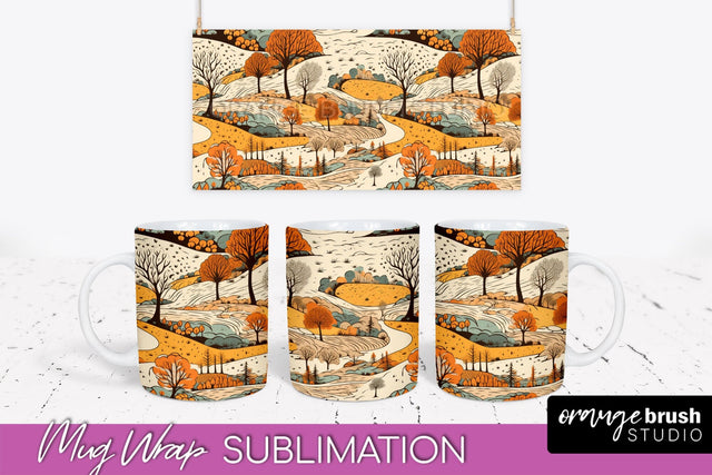Fall Mug Wrap - Autumn Forest PNG Sublimation Design Sublimation OrangeBrushStudio 