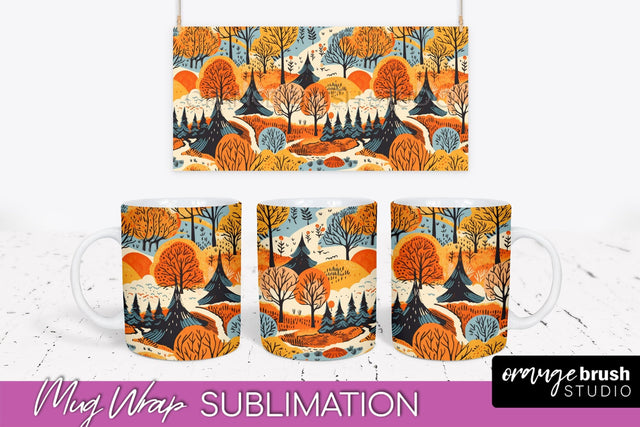 Fall Mug Wrap - Autumn Forest PNG Sublimation Design Sublimation OrangeBrushStudio 