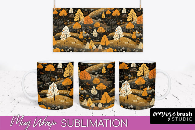 Fall Mug Wrap - Autumn Forest PNG Sublimation Design Sublimation OrangeBrushStudio 