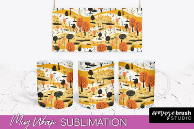 Fall Mug Wrap - Autumn Forest PNG Sublimation Design Sublimation OrangeBrushStudio 