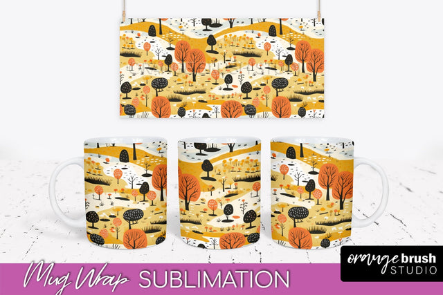 Fall Mug Wrap - Autumn Forest PNG Sublimation Design Sublimation OrangeBrushStudio 