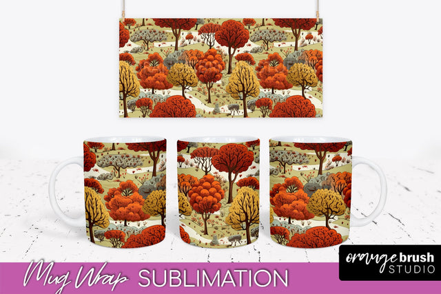 Fall Mug Wrap - Autumn Forest PNG Sublimation Design Sublimation OrangeBrushStudio 