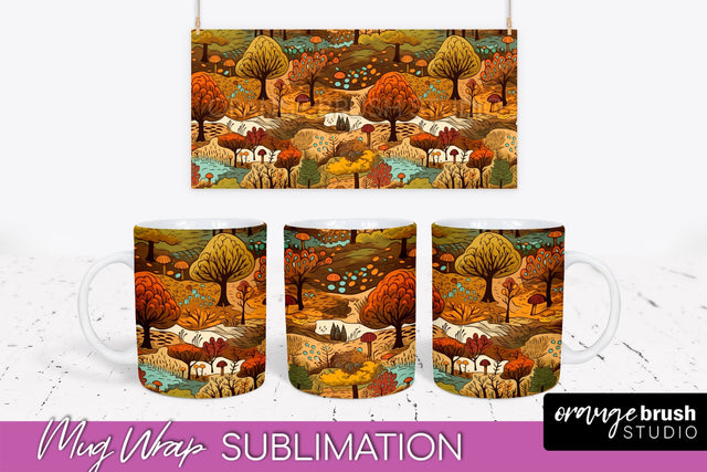 Fall Mug Wrap - Autumn Forest PNG Sublimation Design Sublimation OrangeBrushStudio 