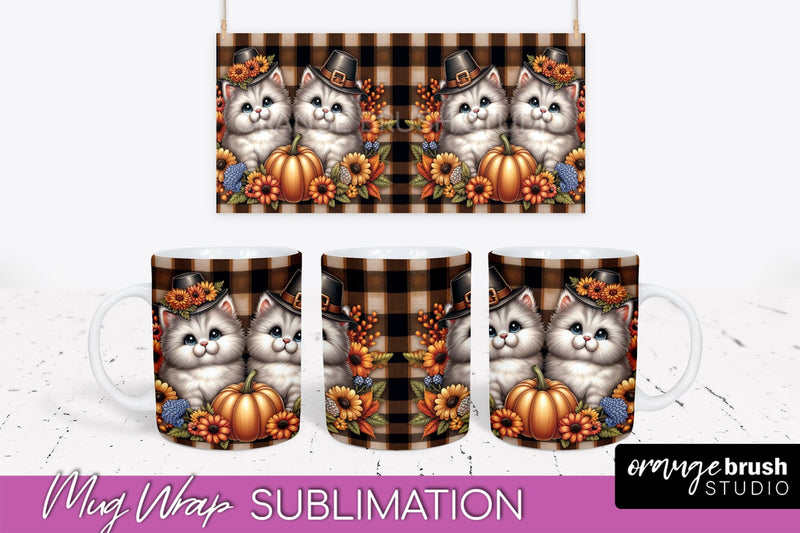 Fall Mug Wrap - Cute Cat Mug PNG Sublimation Design Sublimation OrangeBrushStudio 