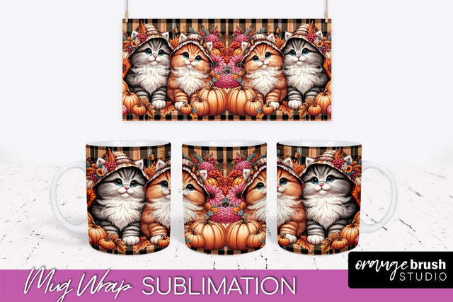 Fall Mug Wrap - Cute Cat Mug PNG Sublimation Design Sublimation OrangeBrushStudio 