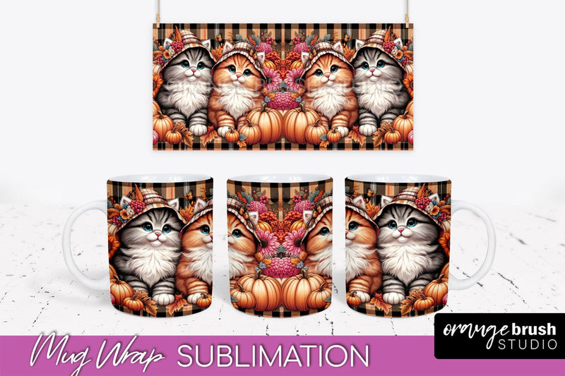 Fall Mug Wrap - Cute Cat Mug PNG Sublimation Design Sublimation OrangeBrushStudio 