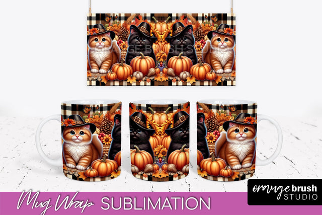 Fall Mug Wrap - Cute Cat Mug PNG Sublimation Design Sublimation OrangeBrushStudio 