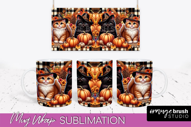 Fall Mug Wrap - Cute Cat Mug PNG Sublimation Design Sublimation OrangeBrushStudio 