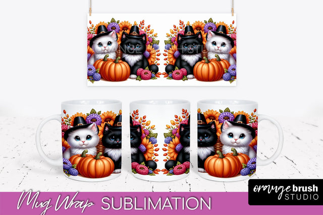 Fall Mug Wrap - Cute Cat Mug PNG Sublimation Design Sublimation OrangeBrushStudio 