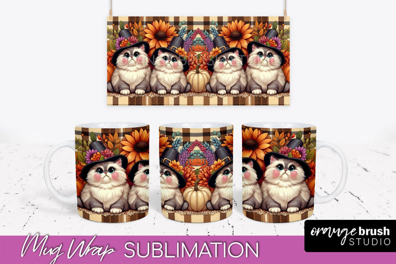 Fall Mug Wrap - Cute Cat Mug PNG Sublimation Design Sublimation OrangeBrushStudio 