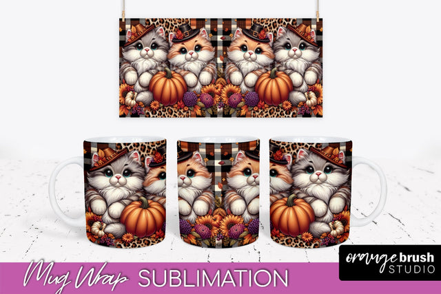 Fall Mug Wrap - Cute Cat Mug PNG Sublimation Design Sublimation OrangeBrushStudio 