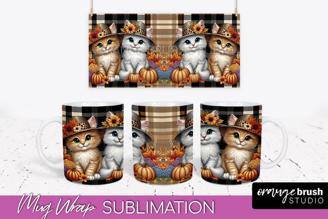 Fall Mug Wrap - Cute Cat Mug PNG Sublimation Design Sublimation OrangeBrushStudio 