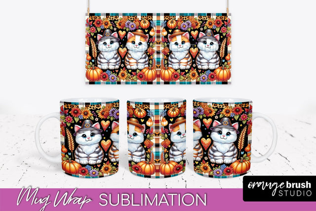Fall Mug Wrap - Cute Cat Mug PNG Sublimation Design Sublimation OrangeBrushStudio 