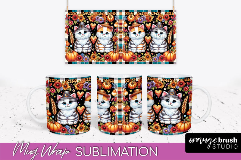 Fall Mug Wrap - Cute Cat Mug PNG Sublimation Design Sublimation OrangeBrushStudio 