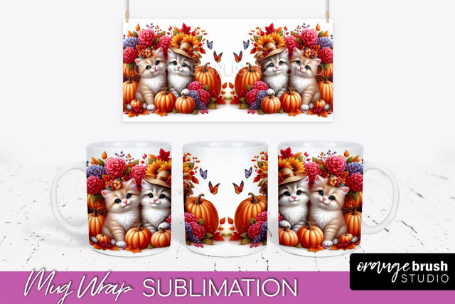 Fall Mug Wrap - Cute Cat Mug PNG Sublimation Design Sublimation OrangeBrushStudio 