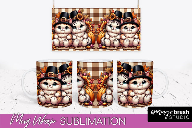 Fall Mug Wrap - Cute Cat Mug PNG Sublimation Design Sublimation OrangeBrushStudio 