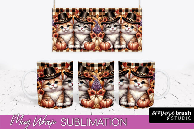 Fall Mug Wrap - Cute Cat Mug PNG Sublimation Design Sublimation OrangeBrushStudio 