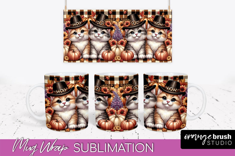 Fall Mug Wrap - Cute Cat Mug PNG Sublimation Design Sublimation OrangeBrushStudio 
