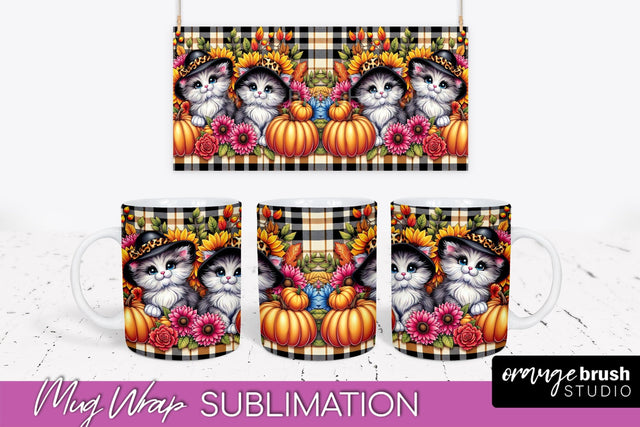 Fall Mug Wrap - Cute Cat Mug PNG Sublimation Design Sublimation OrangeBrushStudio 