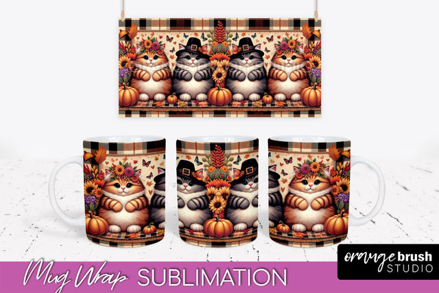 Fall Mug Wrap - Cute Cat Mug PNG Sublimation Design Sublimation OrangeBrushStudio 