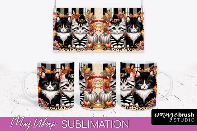 Fall Mug Wrap - Cute Cat Mug PNG Sublimation Design Sublimation OrangeBrushStudio 
