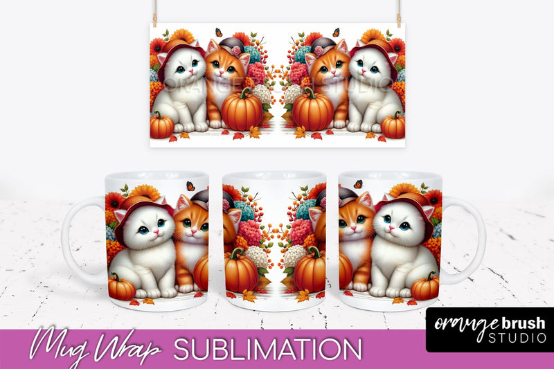 Fall Mug Wrap - Cute Cat Mug PNG Sublimation Design Sublimation OrangeBrushStudio 