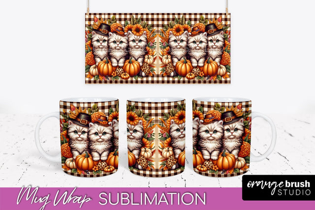 Fall Mug Wrap - Cute Cat Mug PNG Sublimation Design Sublimation OrangeBrushStudio 