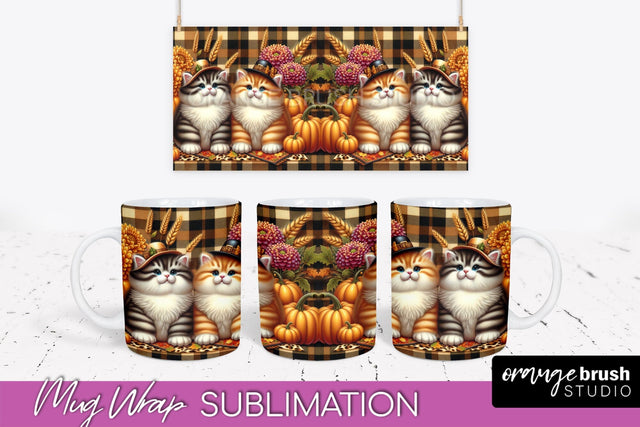Fall Mug Wrap - Cute Cat Mug PNG Sublimation Design Sublimation OrangeBrushStudio 