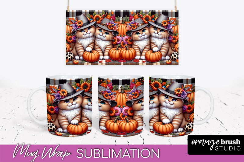 Fall Mug Wrap - Cute Cat Mug PNG Sublimation Design Sublimation OrangeBrushStudio 