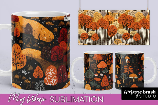 Fall Mug Wraps - Autumn Forest 4 PNG Sublimation Designs Sublimation OrangeBrushStudio 