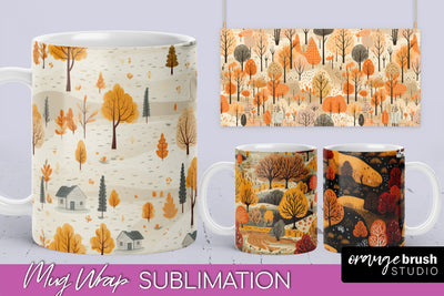 Fall Mug Wraps - Autumn Forest 4 PNG Sublimation Designs Sublimation OrangeBrushStudio 