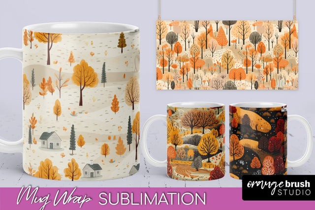 Fall Mug Wraps - Autumn Forest 4 PNG Sublimation Designs Sublimation OrangeBrushStudio 