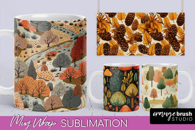 Fall Mug Wraps - Autumn Forest 4 PNG Sublimation Designs Sublimation OrangeBrushStudio 