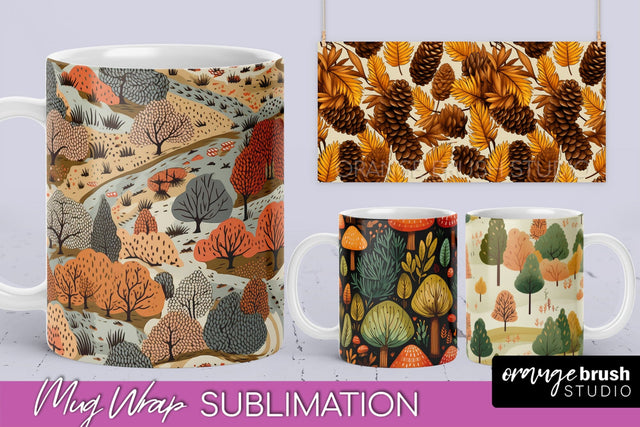 Fall Mug Wraps - Autumn Forest 4 PNG Sublimation Designs Sublimation OrangeBrushStudio 
