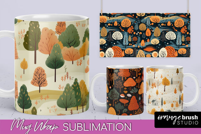 Fall Mug Wraps - Autumn Forest 4 PNG Sublimation Designs Sublimation OrangeBrushStudio 