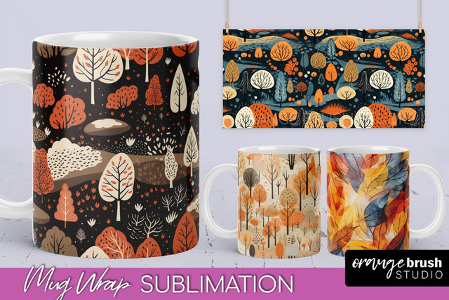 Fall Mug Wraps - Autumn Forest 4 PNG Sublimation Designs Sublimation OrangeBrushStudio 