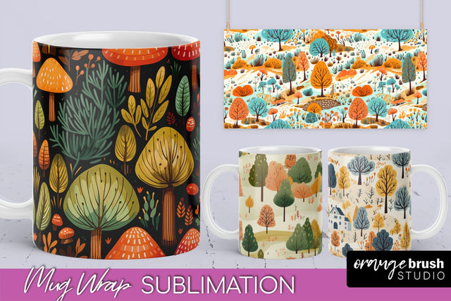 Fall Mug Wraps - Autumn Forest 4 PNG Sublimation Designs Sublimation OrangeBrushStudio 