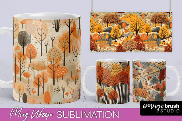 Fall Mug Wraps - Autumn Forest 4 PNG Sublimation Designs Sublimation OrangeBrushStudio 