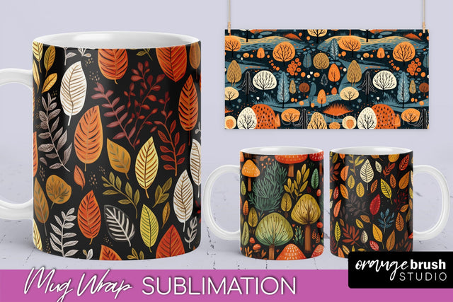Fall Mug Wraps - Autumn Forest 4 PNG Sublimation Designs Sublimation OrangeBrushStudio 
