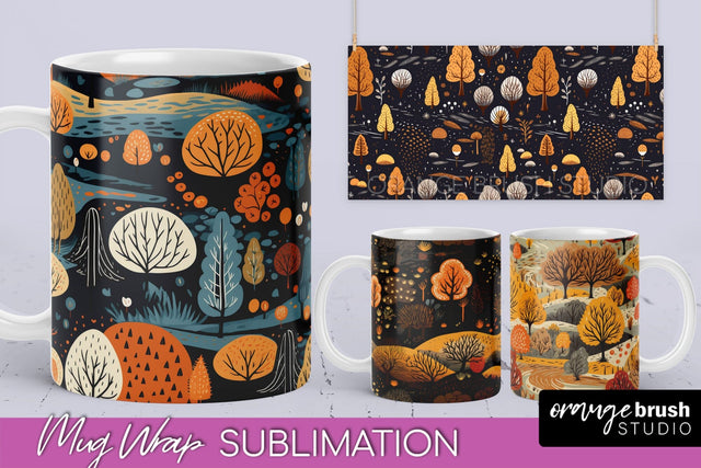 Fall Mug Wraps - Autumn Forest 4 PNG Sublimation Designs Sublimation OrangeBrushStudio 