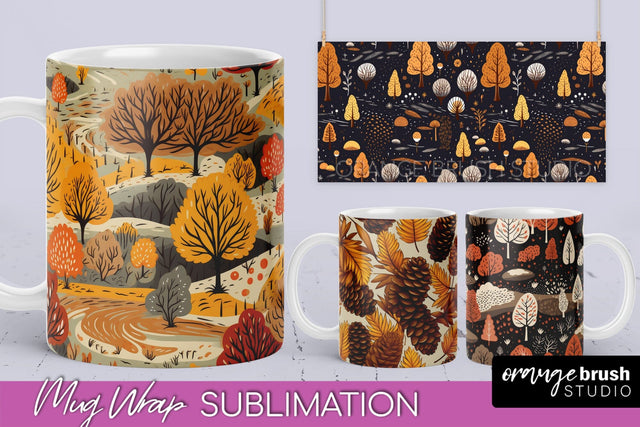 Fall Mug Wraps - Autumn Forest 4 PNG Sublimation Designs Sublimation OrangeBrushStudio 