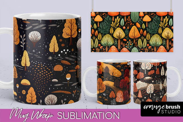 Fall Mug Wraps - Autumn Forest 4 PNG Sublimation Designs Sublimation OrangeBrushStudio 