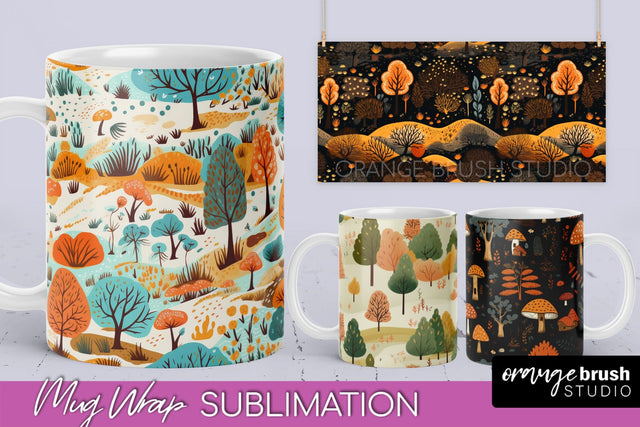 Fall Mug Wraps - Autumn Forest 4 PNG Sublimation Designs Sublimation OrangeBrushStudio 